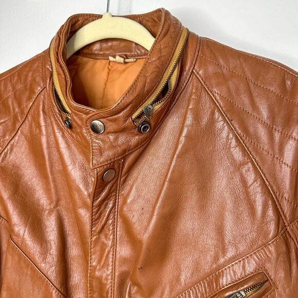 Retro Leather Jacket Brown 38  1960's-1970's Leather Coat - Picture 3 of 7